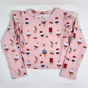 RUFFLEBUTTS Girls Long Sleeve Ice Cream Print Swim Top Size 6 Sweet Summer